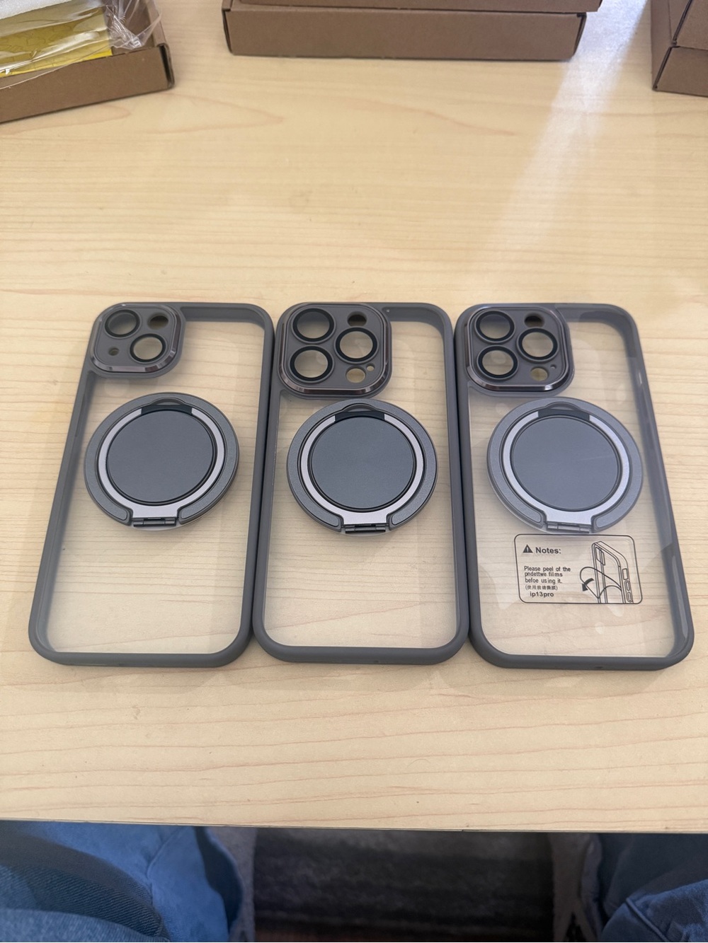 Clear Grey Bumper Phone Case with 360 Ring Stand